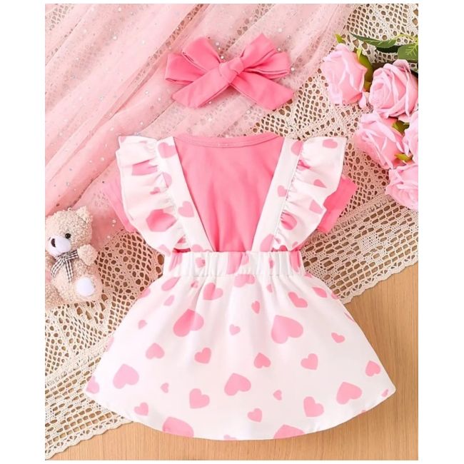 Set sarafan alb cu inimioare si body roz mbtu02-r2