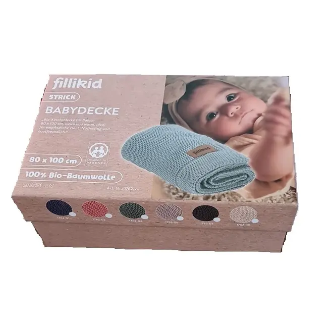 Patura tricotata blue, 100% bumbac organic, 80x100 cm, Fillikid