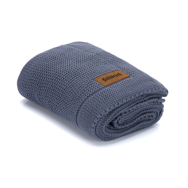 Patura tricotata blue, 100% bumbac organic, 80x100 cm, Fillikid