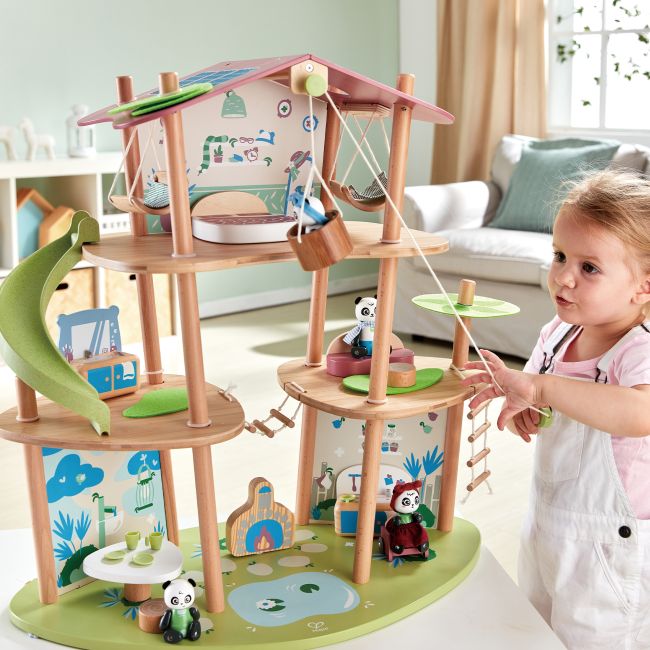 Jucarie din bambus - Casa ursilor Panda (25 piese)