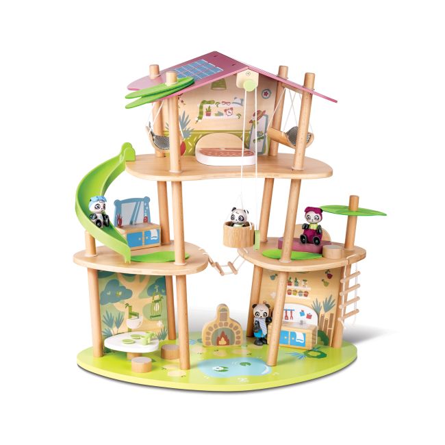 Jucarie din bambus - Casa ursilor Panda (25 piese)