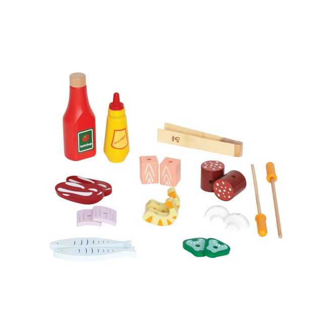Jucarie din lemn - Gratar gourmet cu mancare (22 piese)