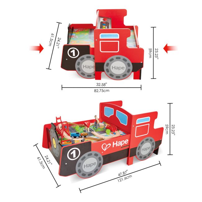 Jucarie din lemn - Masa cu cale ferata, in forma de locomotiva (32 piese)