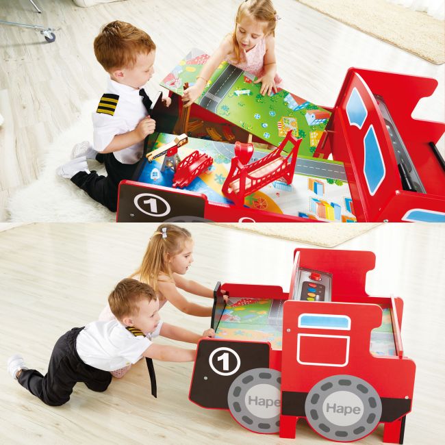 Jucarie din lemn - Masa cu cale ferata, in forma de locomotiva (32 piese)