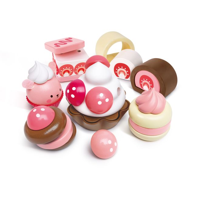 Jucarie din lemn - Set desert cu capsuni (7 piese)