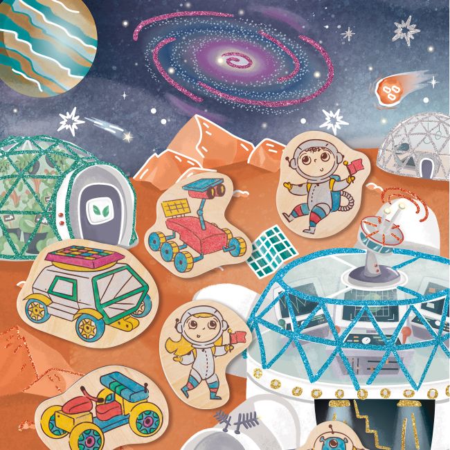 Kit de creat magneti pentru copii cu tematica Spatiu - 17 piese