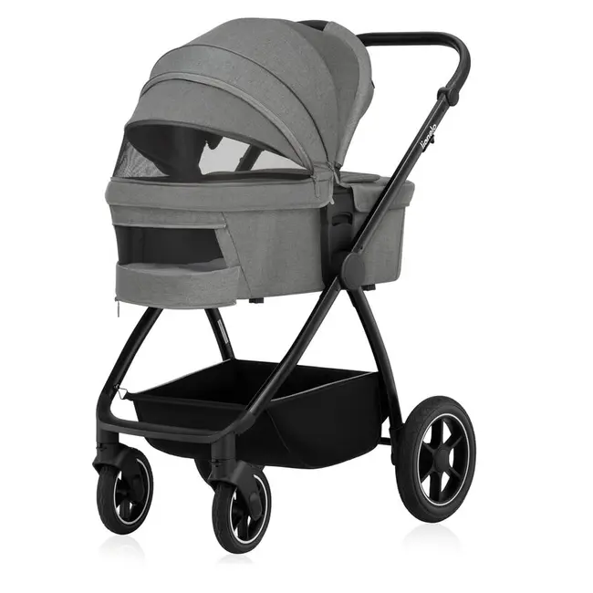 Carucior 3 in 1, Lionelo, Meril, Cu landou de dimensiune XL, Reversibil, Cu scoica auto testata ADAC, Cu accesorii, Pana la 22 kg, Conform cu EN1888-1 EN1888-2, EN1466, Gri BYNLO-MERIL_3IN1_GREY_STONE