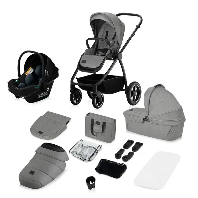 Carucior 3 in 1, Lionelo, Meril, Cu landou de dimensiune XL, Reversibil, Cu scoica auto testata ADAC, Cu accesorii, Pana la 22 kg, Conform cu EN1888-1 EN1888-2, EN1466, Gri BYNLO-MERIL_3IN1_GREY_STONE