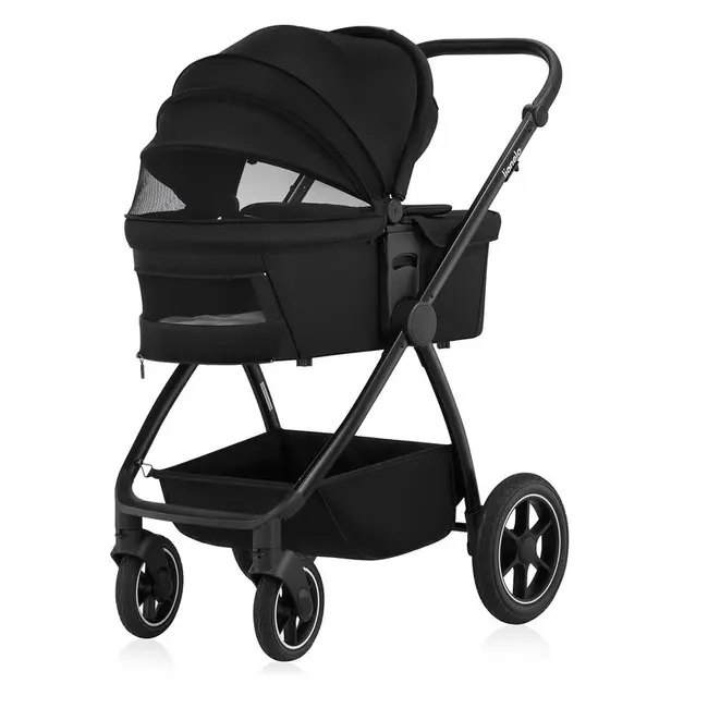 Carucior 3 in 1, Lionelo, Meril, Cu landou de dimensiune XL, Reversibil, Cu scoica auto testata ADAC, Cu accesorii, Pana la 22 kg, Conform cu EN1888-1 EN1888-2, EN1466, Negru BYNLO-MERIL_3IN1_BLACK_ONYX