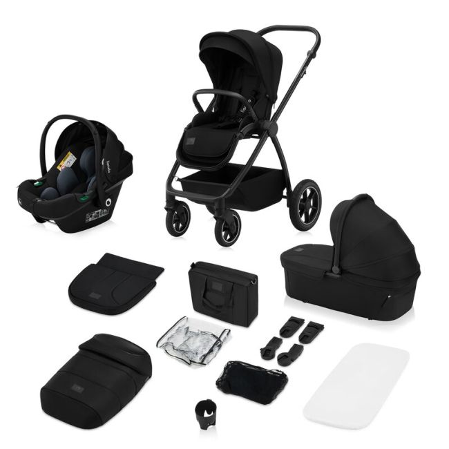 Carucior 3 in 1, Lionelo, Meril, Cu landou de dimensiune XL, Reversibil, Cu scoica auto testata ADAC, Cu accesorii, Pana la 22 kg, Conform cu EN1888-1 EN1888-2, EN1466, Negru BYNLO-MERIL_3IN1_BLACK_ONYX