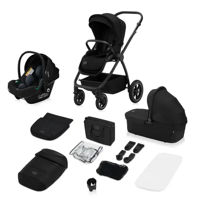Carucior 3 in 1, Lionelo, Meril, Cu landou de dimensiune XL, Reversibil, Cu scoica auto testata ADAC, Cu accesorii, Pana la 22 kg, Conform cu EN1888-1 EN1888-2, EN1466, Negru BYNLO-MERIL_3IN1_BLACK_ONYX