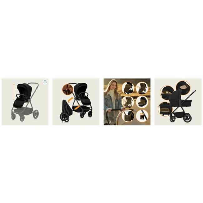Carucior 3 in 1, Lionelo, Meril, Cu landou de dimensiune XL, Reversibil, Cu scoica auto testata ADAC, Cu accesorii, Pana la 22 kg, Conform cu EN1888-1 EN1888-2, EN1466, Negru BYNLO-MERIL_3IN1_BLACK_ONYX