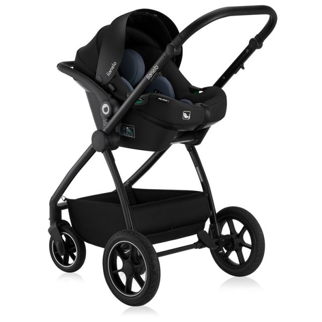 Carucior 3 in 1, Lionelo, Meril, Cu landou de dimensiune XL, Reversibil, Cu scoica auto testata ADAC, Cu accesorii, Pana la 22 kg, Conform cu EN1888-1 EN1888-2, EN1466, Negru BYNLO-MERIL_3IN1_BLACK_ONYX