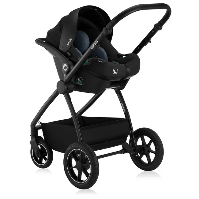 Carucior 3 in 1, Lionelo, Meril, Cu landou de dimensiune XL, Reversibil, Cu scoica auto testata ADAC, Cu accesorii, Pana la 22 kg, Conform cu EN1888-1 EN1888-2, EN1466, Negru BYNLO-MERIL_3IN1_BLACK_ONYX