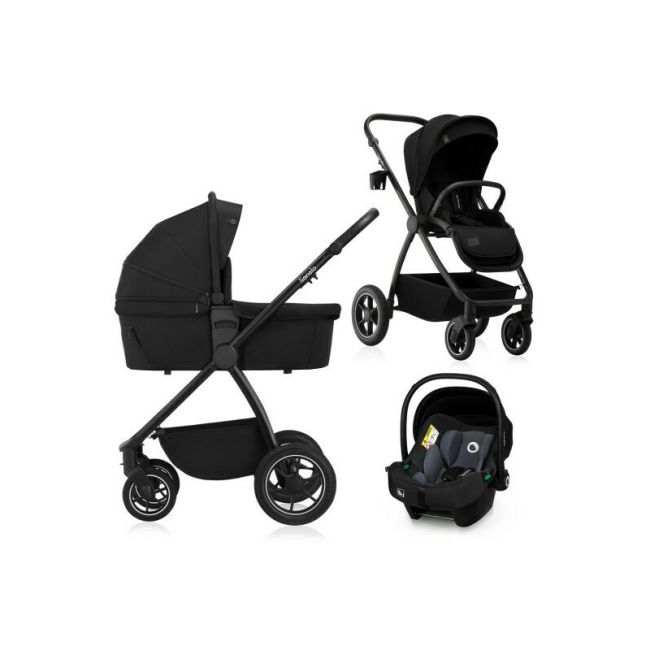 Carucior 3 in 1, Lionelo, Meril, Cu landou de dimensiune XL, Reversibil, Cu scoica auto testata ADAC, Cu accesorii, Pana la 22 kg, Conform cu EN1888-1 EN1888-2, EN1466, Negru BYNLO-MERIL_3IN1_BLACK_ONYX