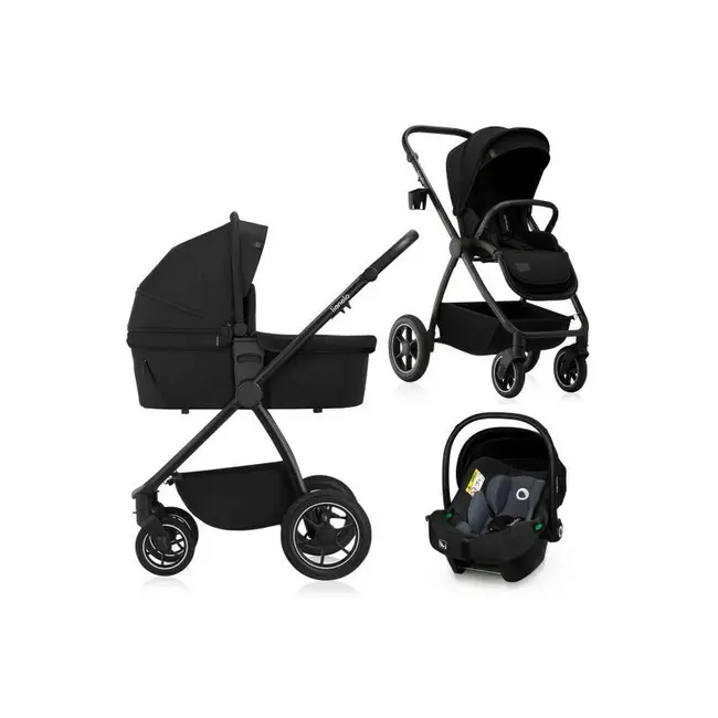 Carucior 3 in 1, Lionelo, Meril, Cu landou de dimensiune XL, Reversibil, Cu scoica auto testata ADAC, Cu accesorii, Pana la 22 kg, Conform cu EN1888-1 EN1888-2, EN1466, Negru BYNLO-MERIL_3IN1_BLACK_ONYX