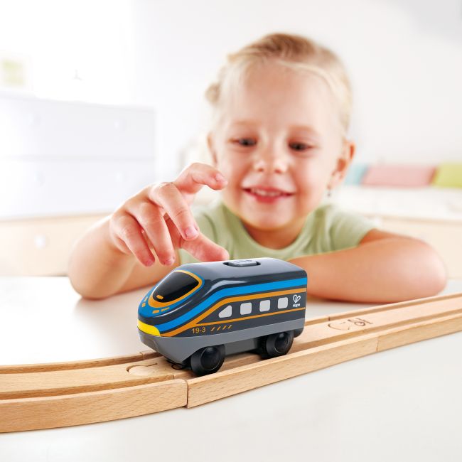 Locomotiva neagra de jucarie cu baterii pentru copii