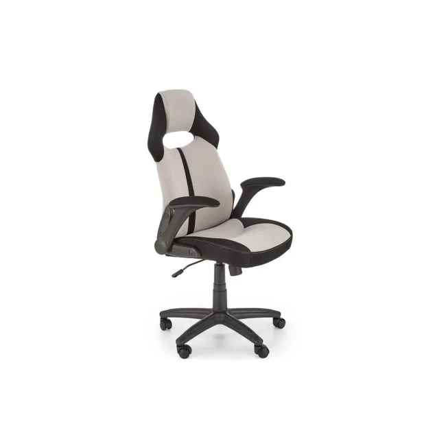 Scaun birou copii hm bloom, stofa/mesh, baza polipropilena, mecanism de balans, cotiere rabatabile, gri/negru drm10050