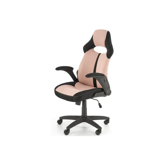 Scaun birou copii HM Bloom, stofa/mesh, baza polipropilena, mecanism de balans, cotiere rabatabile, rotatie 360°, Roz/Negru DRM10051