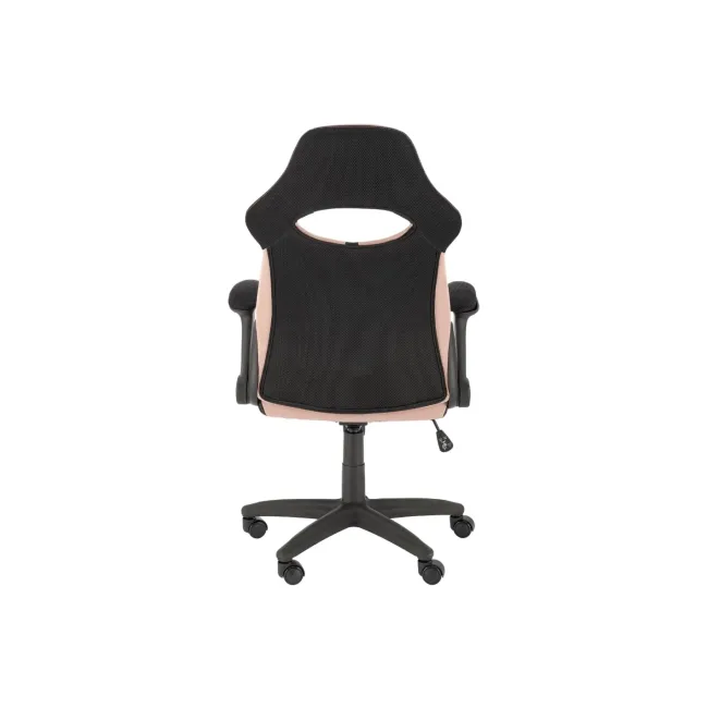 Scaun birou copii hm bloom, stofa/mesh, baza polipropilena, mecanism de balans, cotiere rabatabile, rotatie 360°, roz/negru drm10051