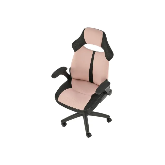 Scaun birou copii hm bloom, stofa/mesh, baza polipropilena, mecanism de balans, cotiere rabatabile, rotatie 360°, roz/negru drm10051