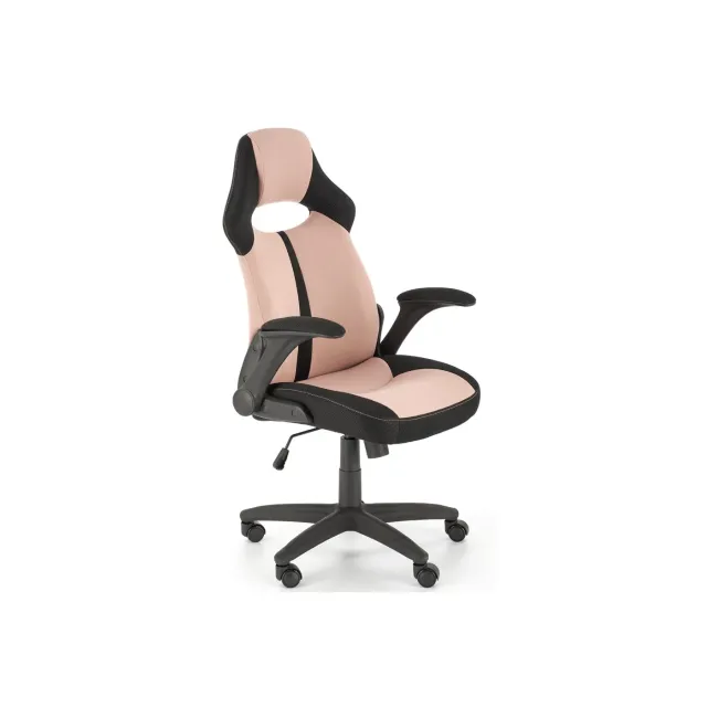 Scaun birou copii hm bloom, stofa/mesh, baza polipropilena, mecanism de balans, cotiere rabatabile, rotatie 360°, roz/negru drm10051