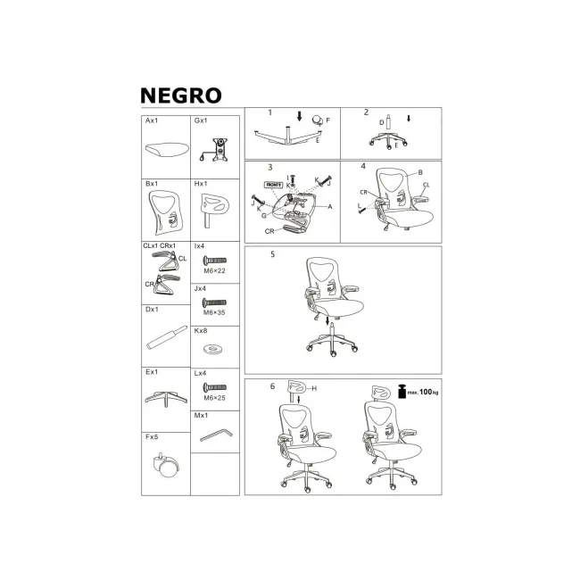 Scaun birou egonomic hm negro, mesh, mecanism balans, suport lombar, tetiera ajustabila,100 kg, negru drm10406