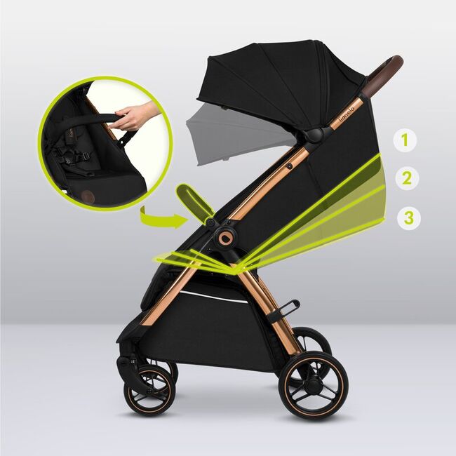 Carucior sport, Lionelo, Ingrid, Capotina impermeabila cu filtru UPF50+, Pana la 22 Kg, Spatar reglabil in 3 pozitii, Include suport pahar si plasa de tantari, Sistem pentru pliere automata, 6 luni+, Negru BYNLO-INGRID_BLACK_ONYX