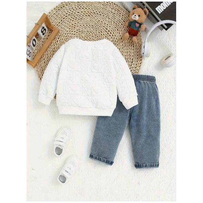 Costumas cu bluzita alba si blugi pentru baietei mbtu77-de