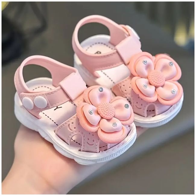 Sandale roz pentru fete, cu flori 3d si strasuri mbtui14