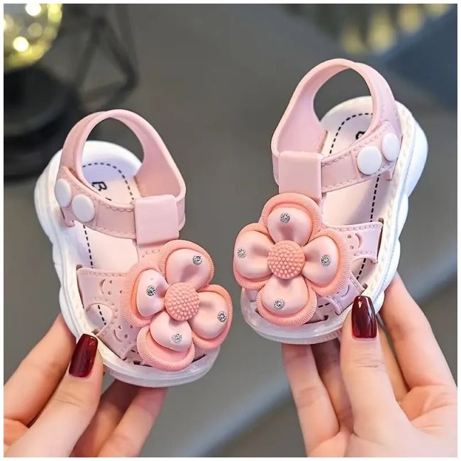 Sandale roz pentru fete, cu flori 3d si strasuri mbtui14