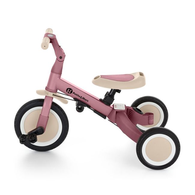 Tricicleta, Petite&Mars, Turbo, 5 in 1, Multifunctionala, Vehicul de impins, Bicicleta cu/fara pedale, Cu maner de ghidaj, Detasabil, Roti din cauciuc, Pana la 25 kg, 1.5-5 ani, Dusty Rose BYN613821