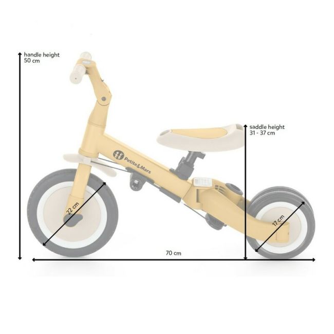 Tricicleta, Petite&Mars, Turbo, 5 in 1, Multifunctionala, Vehicul de impins, Bicicleta cu/fara pedale, Cu maner de ghidaj, Detasabil, Roti din cauciuc, Pana la 25 kg, 1.5-5 ani, Dusty Rose BYN613821