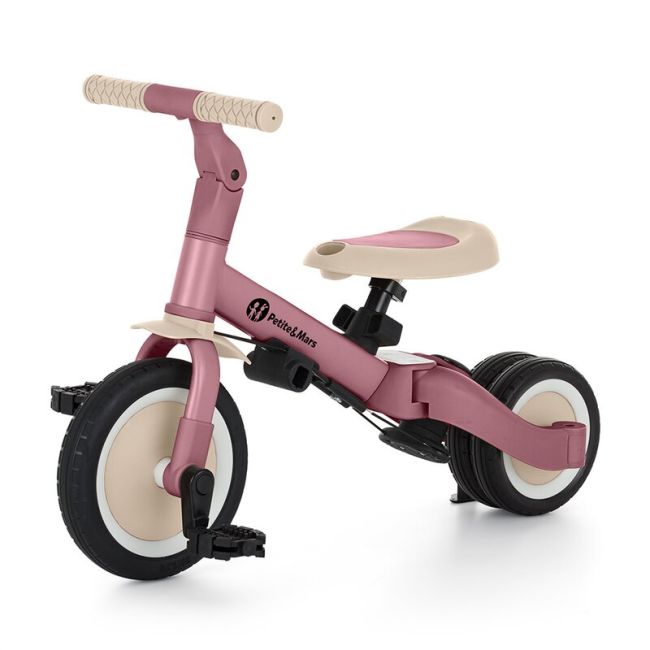 Tricicleta, Petite&Mars, Turbo, 5 in 1, Multifunctionala, Vehicul de impins, Bicicleta cu/fara pedale, Cu maner de ghidaj, Detasabil, Roti din cauciuc, Pana la 25 kg, 1.5-5 ani, Dusty Rose BYN613821
