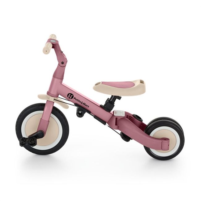 Tricicleta, Petite&Mars, Turbo, 5 in 1, Multifunctionala, Vehicul de impins, Bicicleta cu/fara pedale, Cu maner de ghidaj, Detasabil, Roti din cauciuc, Pana la 25 kg, 1.5-5 ani, Dusty Rose BYN613821