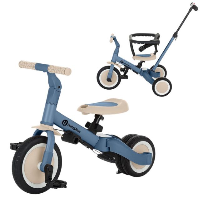 Tricicleta, Petite&Mars, Turbo, 5 in 1, Multifunctionala, Vehicul de impins, Bicicleta cu/fara pedale, Cu maner de ghidaj, Detasabil, Roti din cauciuc, Pana la 25 kg, 1.5-5 ani, Ocean Blue BYN613830