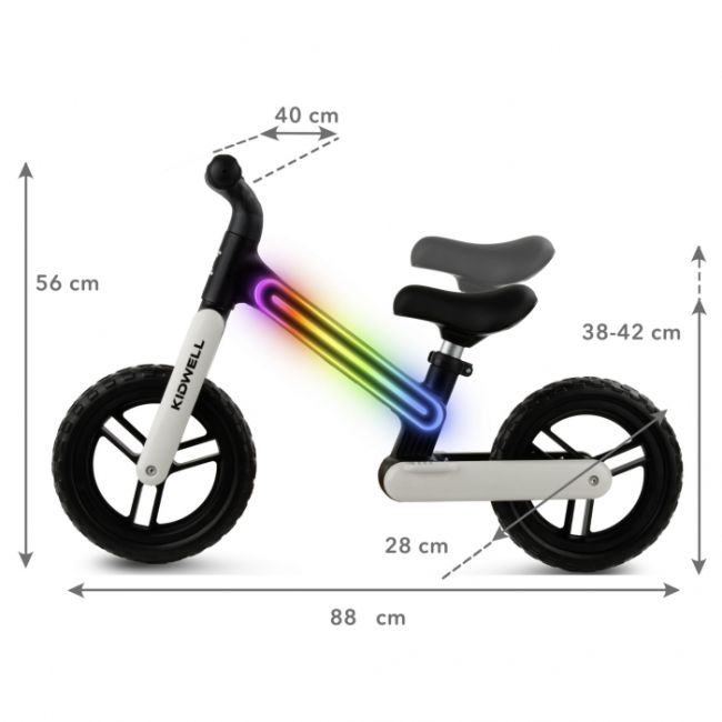 Bicicleta fara pedale, cadru nailon cu led, roti eva, kidwell suno - alb-negru edeedirobisun02a0