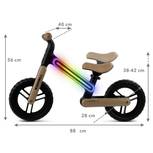 Bicicleta fara pedale, cadru nailon cu led, roti eva, kidwell suno - bej-negru edeedirobisun03a0