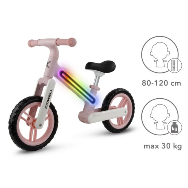 Bicicleta fara pedale, cadru nailon cu led, roti eva, kidwell suno - roz edeedirobisun01a0