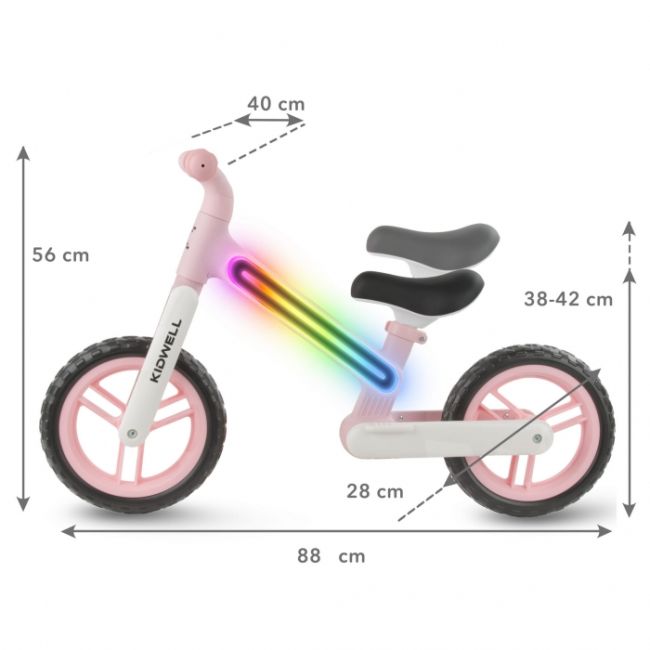 Bicicleta fara pedale, cadru nailon cu led, roti eva, kidwell suno - roz edeedirobisun01a0