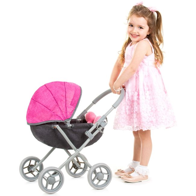 Carucior pentru papusi chipolino daisy grey pink linen hubkzkdz02401gp