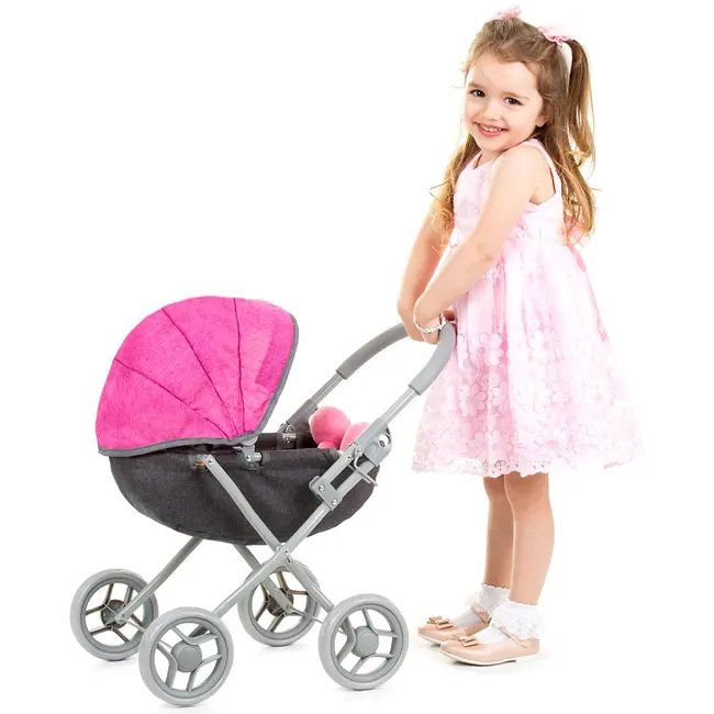 Carucior pentru papusi chipolino daisy grey pink linen hubkzkdz02401gp