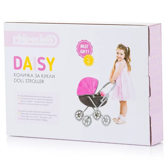 Carucior pentru papusi chipolino daisy pink linen hubkzkdz02402pp