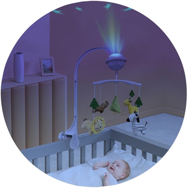 Carusel muzical pentru patut cu proiector chipolino jungle hubmild02303jun