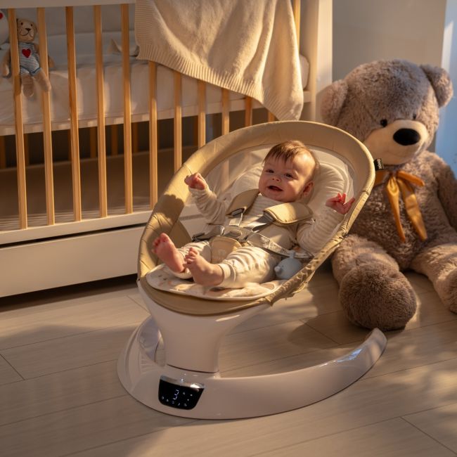 Leagan electric pentru bebelusi cu spatar reglabil si senzor de miscare, AppeKids Evoque - Bubble Beige KRTAK275978