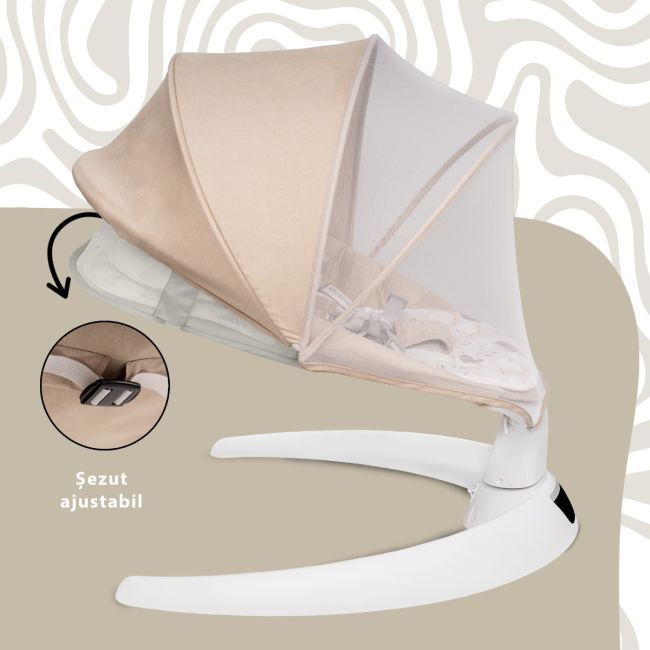 Leagan electric pentru bebelusi cu spatar reglabil si senzor de miscare, AppeKids Evoque - Bubble Beige KRTAK275978