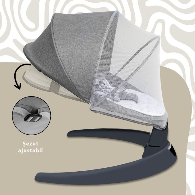Leagan electric pentru bebelusi cu spatar reglabil si senzor de miscare, AppeKids Evoque - Powder Grey KRTAK275961