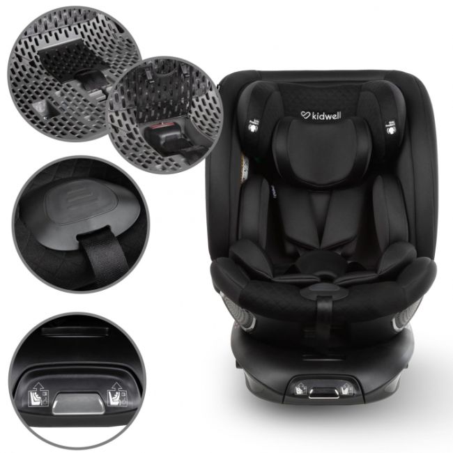 Scaun auto cu isofix kidwell gocar, grupa 40-135 cm, i-size, omologare r129 - negru edeedifosagoc01a0