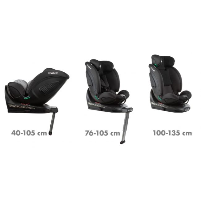 Scaun auto cu isofix kidwell gocar, grupa 40-135 cm, i-size, omologare r129 - negru-gri edeedifosagoc03a0