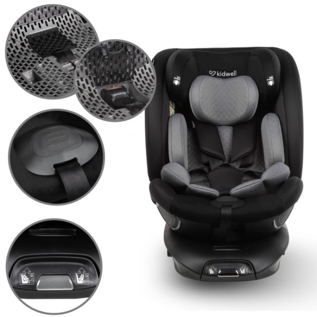 Scaun auto cu isofix kidwell gocar, grupa 40-135 cm, i-size, omologare r129 - negru-gri edeedifosagoc03a0